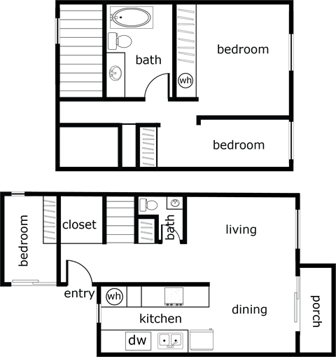 the floor plan of a small apartment with a bedroom and a living room